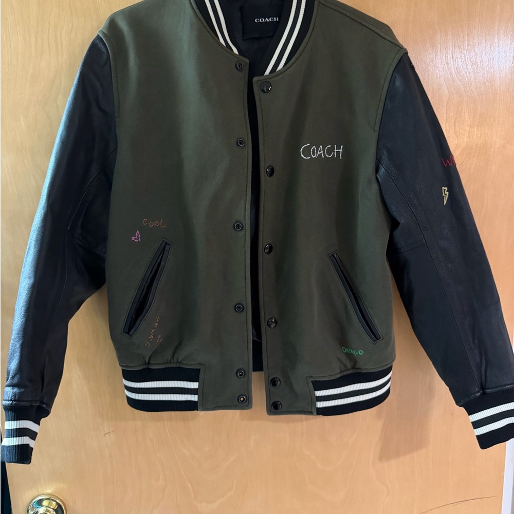 Coach Men's Olive and Black Varsity Jacket